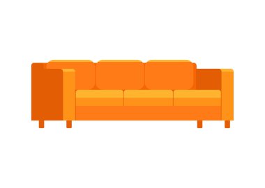 Beyaz arka planda ev ve ofis için portakal rengi yumuşak bir kanepe. Vektör kanepe. Kanepe düz resimleme