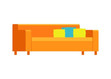 Beyaz arka planda ev ve ofis için portakal rengi yumuşak bir kanepe. Vektör kanepe. Kanepe düz resimleme