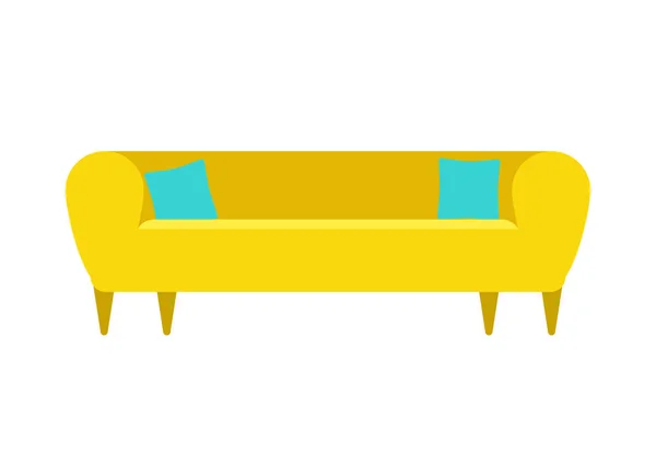 白い背景に自宅やオフィスのための黄色の柔らかいスタイリッシュなソファ。ベクトルソファソファフラットイラスト — ストックベクタ