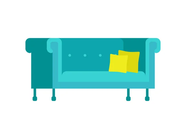 Blaues Sofa für zu Hause und im Büro auf weißem Hintergrund. Vektorcouch. Sofa flach Illustration — Stockvektor