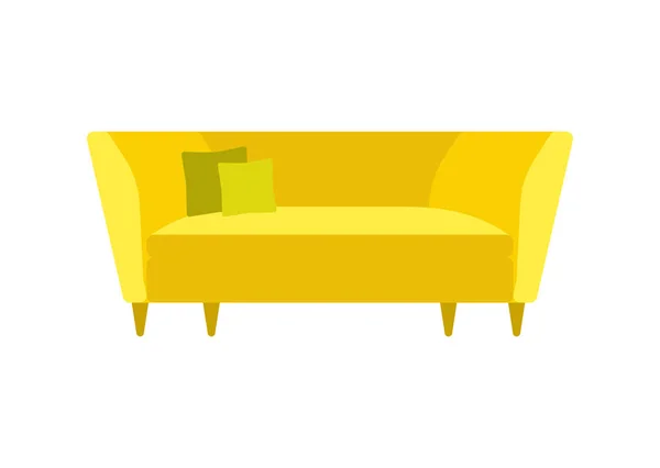 Gelbes Sofa für zu Hause und im Büro auf weißem Hintergrund. Vektorcouch. Sofa flach Illustration — Stockvektor