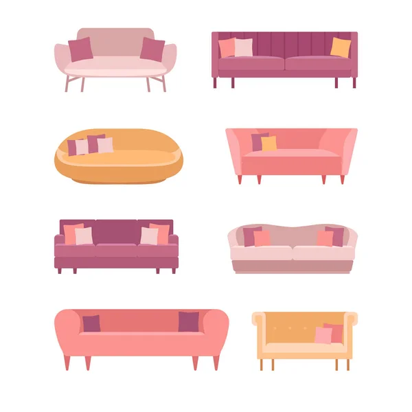 Gelbes Sofa für zu Hause und im Büro auf weißem Hintergrund. Vektorcouch. Sofa flach Illustration — Stockvektor