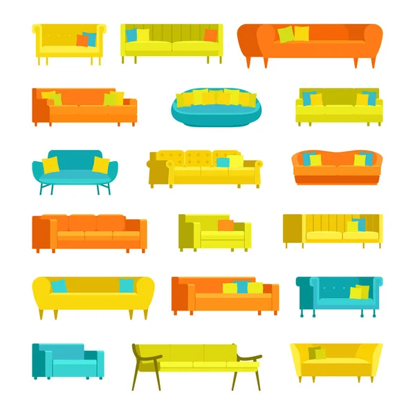 Gelbes Sofa für zu Hause und im Büro auf weißem Hintergrund. Vektorcouch. Sofa flach Illustration — Stockvektor