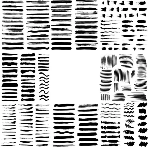 Metin alanları için fırça darbeleri. Vektör fırçası ayarlandı. Pis afiş dokusu. Mürekkep sıçraması. Boyalı eşyalar. Vuruşlar ve mürekkep çizgileri. — Stok Vektör