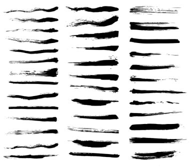 Metin alanları için fırça darbeleri. Vektör fırçası ayarlandı. Pis afiş dokusu. Mürekkep sıçraması. Boyalı eşyalar. Vuruşlar ve mürekkep çizgileri.