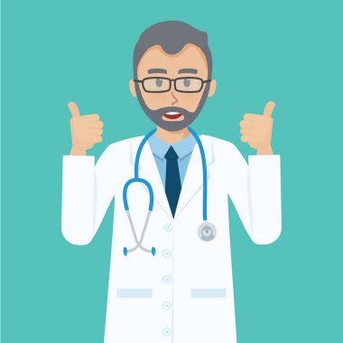 Mutlu kıdemli Doktor jest Yaşasın serin gösterir.