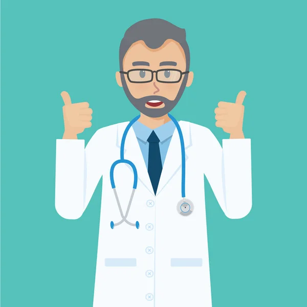 Mutlu kıdemli Doktor jest Yaşasın serin gösterir.