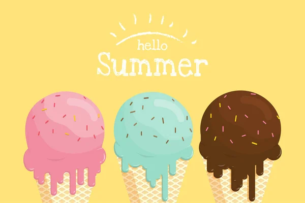 Dondurma waffle koni Merhaba yaz büyük erime.