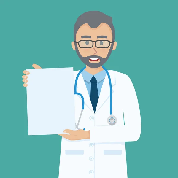 Mutlu kıdemli Doktor boş kağıt elinde gösterir..