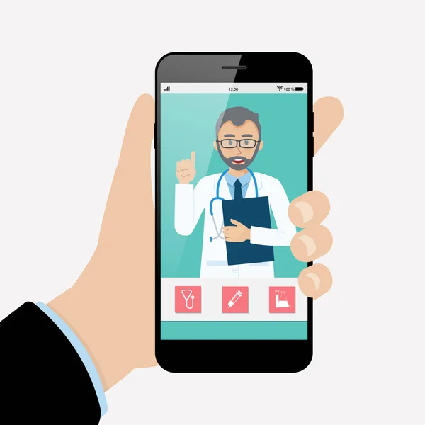 Çevrimiçi doktor danışma teknolojisi akıllı telefon vektörü.