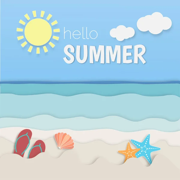 Yaz kağıt sanat deniz Merhaba ve vektör plaj.