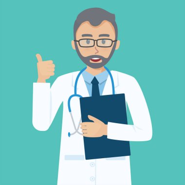 Kıdemli doktor gülümseyen jest Yaşasın serin gösterir.