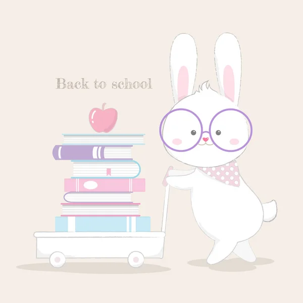 Tillbaka Till Skolan Kort Söt Bunny Hand Dras Stil Vektor — Stock vektor