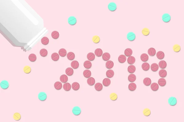 Antal 2019 Gjort Från Rosa Farmaceutiska Piller — Stock vektor