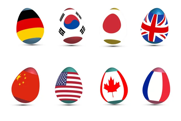Paskalya yumurta beyaz zemin üzerine uluslararası bir G8 bayrak ile dekore edilmiş