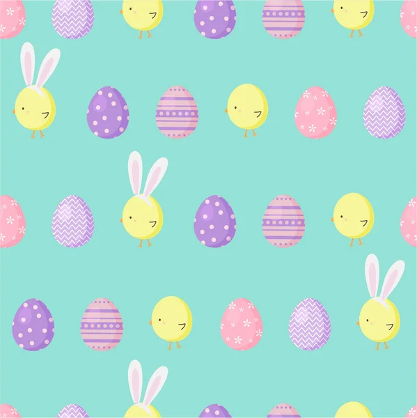 Süs yumurta ve tavşan kız vektör arka plan ile Seamless Paskalya modeli.