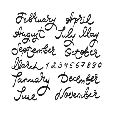 Ay ve tarihleri el takvimler, scrapbooking ve dizüstü bilgisayarlar için metin çizimi