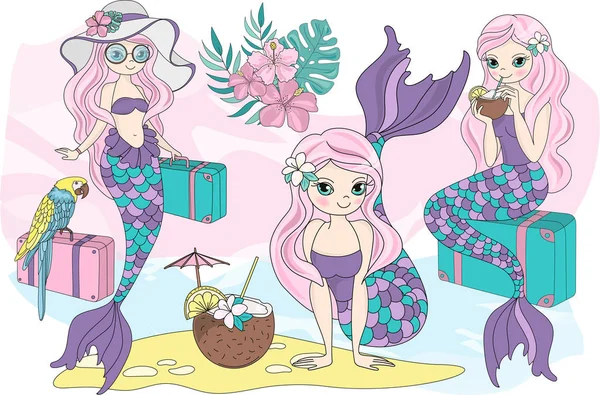 Sea Ocean Tropical Summer Vector Ilustração Colorida Mermaid Vacation Projetos —  Vetores de Stock
