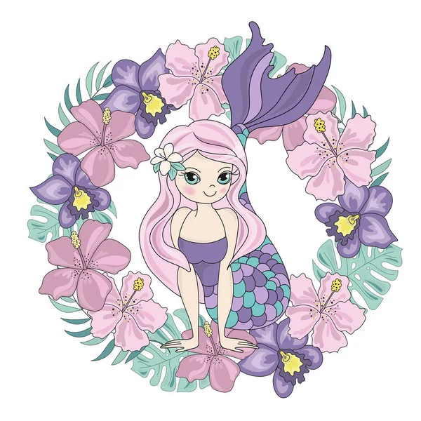 Sea Ocean Tropical Summer Vector Illustrazione Colorata Mermaid Flower Progetti — Vettoriale Stock