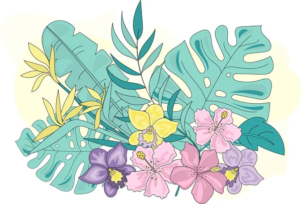 Sea Ocean Tropical Summer Vector Colorful Illustration Flores Tropic Proyectos — Archivo Imágenes Vectoriales