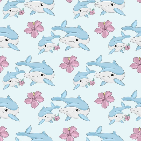 Sea Seamless Pattern Colorido Vetor Dolphins Papel Para Festa Aniversário — Vetor de Stock