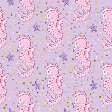 Deniz Dikişsiz desen renkli vektör Sea Horse kağıt için Doğum günü ve düğün, duvar süslemeleri, Scrapbooking, bebek kitap, fotoğraf albümleri ve kartı yazdır