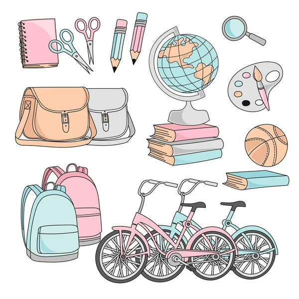 Doğum günü ve düğün, duvar süslemeleri, Scrapbooking, bebek kitap, fotoğraf albümleri ve kart baskı için kağıt okul Dikişsiz desen vektör çizim okul malzemeleri