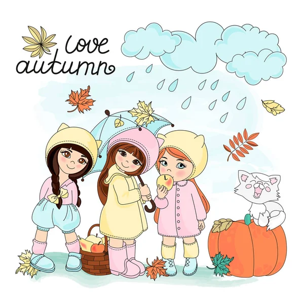Toamna Vector Illustration Set Culoare Love Autumn Pentru Scrapbooking Babybook — Vector de stoc