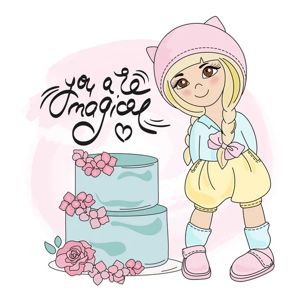 Set Illustrazione Vettoriale Colori Cake Girl Scrapbooking Stampa Digitale Album — Vettoriale Stock