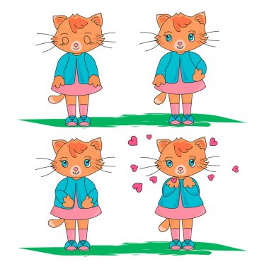 Renk vektör çizim Set kedi karakter Scrapbooking ve dijital baskı kartı ve fotoğraf çocuklar albümleri için