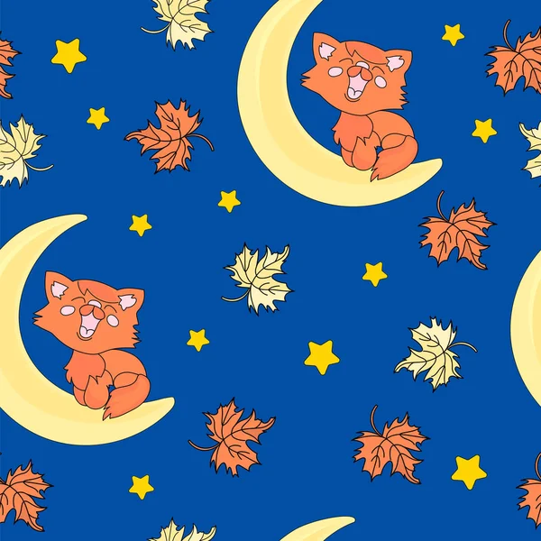 秋季无缝图案红猫的生日和聚会 墙壁装饰品 剪贴簿 婴儿书 相册和卡片打印的颜色矢量插图 — 图库矢量图片