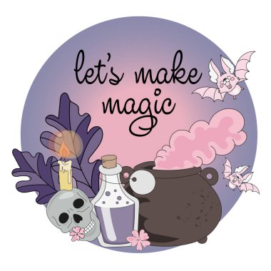 Cadılar Bayramı vektör çizim ayarla Hadi yapmak sihirli dijital baskı, tatil, Wall Art, Scrapbooking, fotoğraf albüm tasarımı ve dijital kağıt için