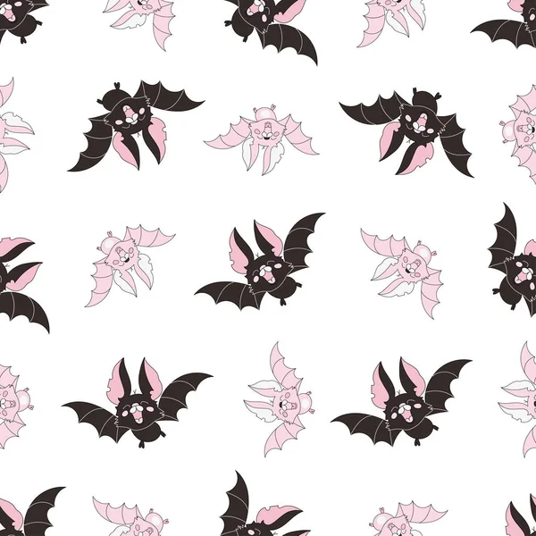 Conjunto Ilustración Vectores Color Bat Pink Patrón Inconsútil Halloween Para — Vector de stock