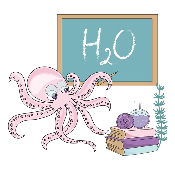 Scuola Autunno Mare Subacqueo Vettore Illustrazione Set Octopus Scuola Stampa — Vettoriale Stock