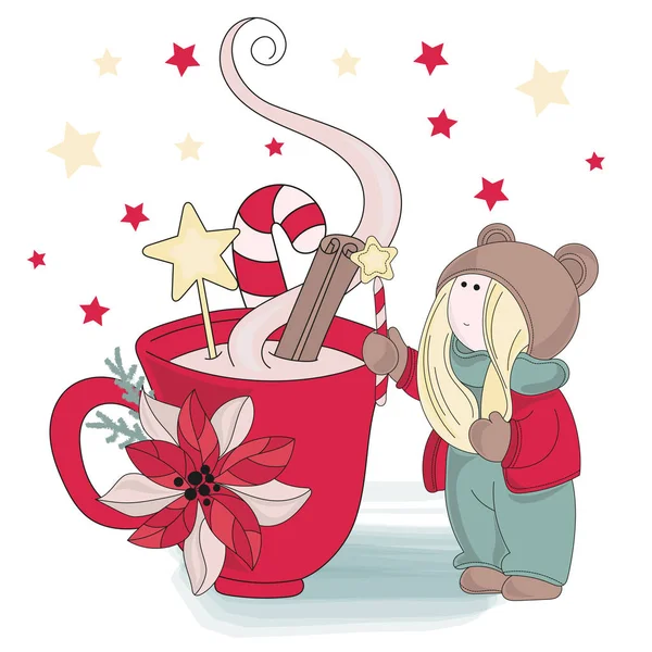 Frohe Weihnachten Farbvektorillustration Set Tasse Weihnachten Für Scrapbooking Und Digitaldruck — Stockvektor