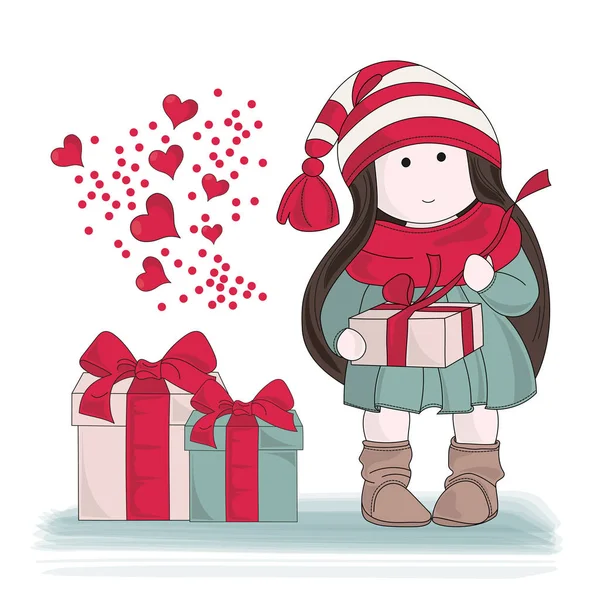 Frohe Weihnachten Farbvektor Illustration Set Geschenk Von Herzen Für Scrapbooking — Stockvektor