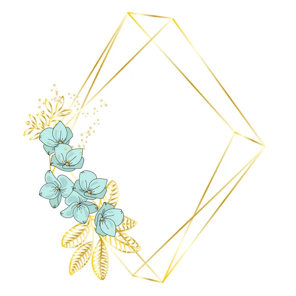 Esküvői Születésnapi Ünnep Fél Arany Virág Keretben Geometriai Virágok Színes — Stock Vector