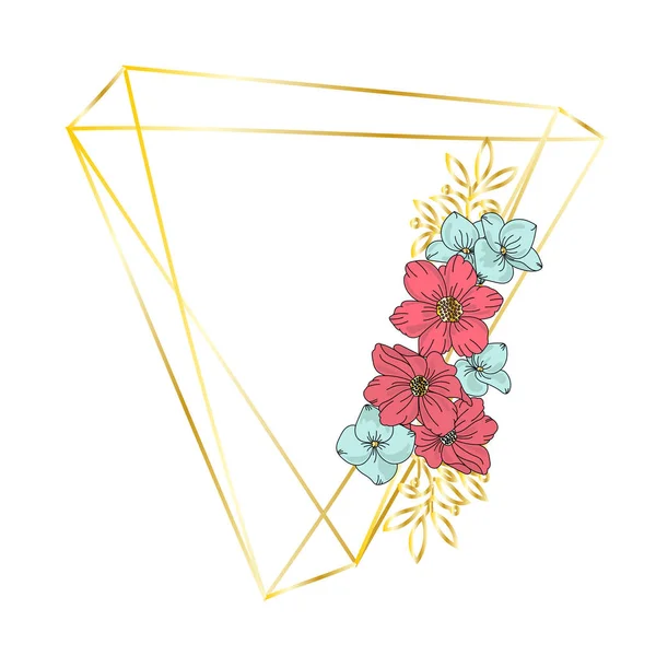 Γάμος Γενέθλια Κόμμα Χρυσό Πλαίσιο Floral Διακοπών Τρίγωνο Χρώματος Εικονογράφηση — Διανυσματικό Αρχείο