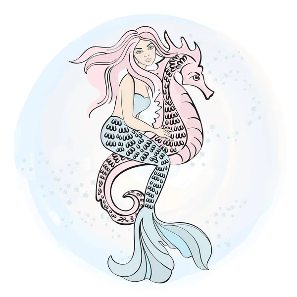 Hiver Noël Mer Océan Illustration Vectorielle Couleur Mermaid Seahorse Papier — Image vectorielle