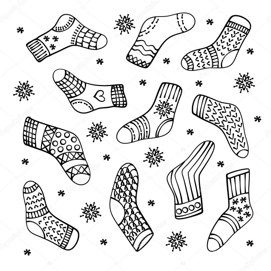 HANDRAWN SOCKS Monochrome Vector Illustration Set for Birthday and Party, Wall Decorations, Scrapbooking, Baby Book, Photo Albums and Card Print