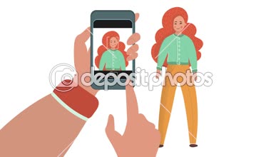 Mobil fotoğraf düz animasyon Internet Sosyal medya portre profil için bir iş kadını fotoğraf kümesi hakkında