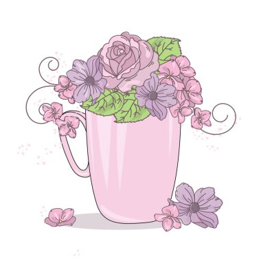 Çiçek çay düğün vektör çizim seti baskı, davetiye, tebrik, dekorasyon, kutlama