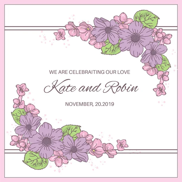 Conjunto Ilustración Del Vector Boda Tarjeta Boda Para Imprimir Invitación — Vector de stock