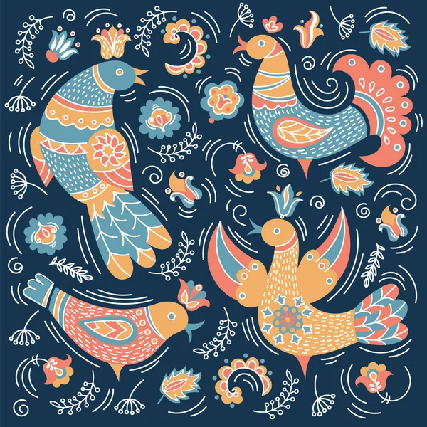 Ethno Vogel Dekorativ Folklore Ornament Drucken Vektor Illustration Set — Stockvektor