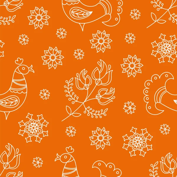 Ethnisch Orange Dekorative Folk Ornament Nahtlose Muster Farbvektor Illustration Set — Stockvektor