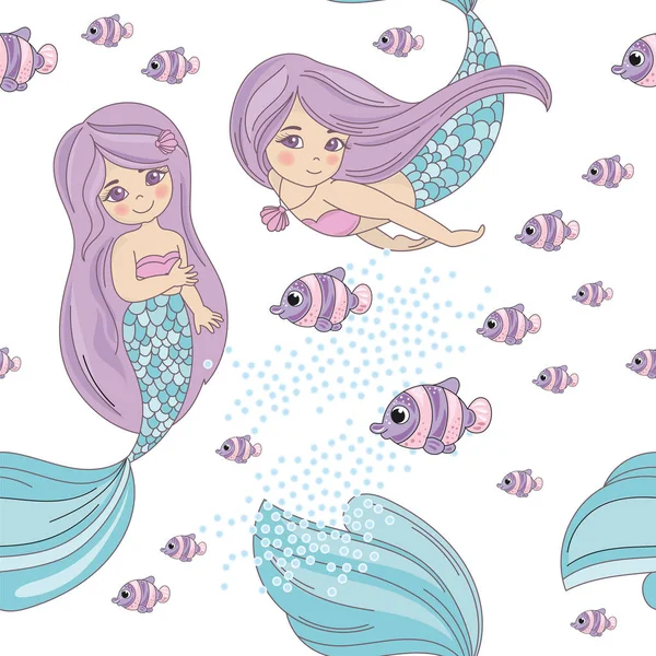 Ensemble Illustration Vectorielle Sans Couture Mermaid Fish Sea Travel Pour — Image vectorielle