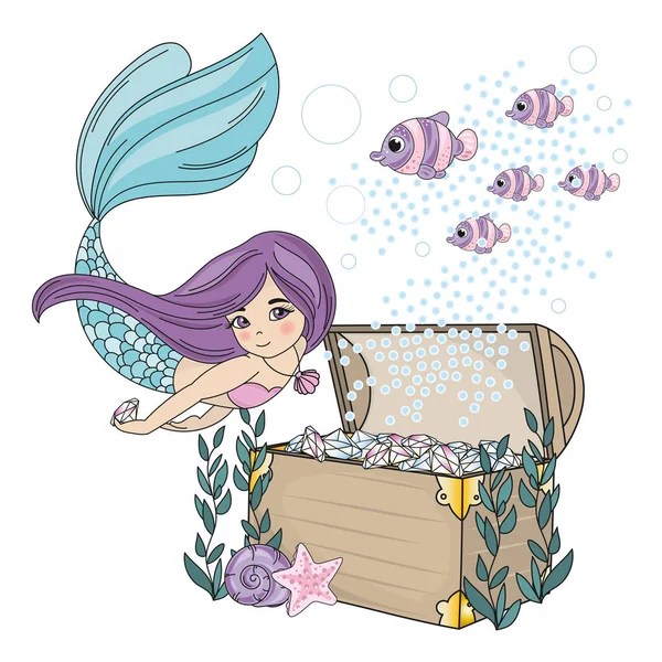 Mermaid Diamond Sea Travel Clipart Barvu Vektorové Ilustrace Nastavit Pro — Stockový vektor