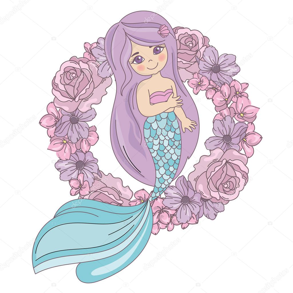 MERMAID FLOWER Floral Wreath Vector Illustration for Print, Decoration, Wedding and Holiday