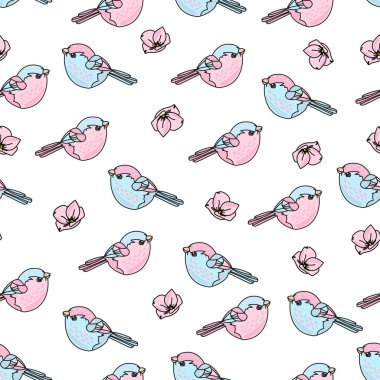 Kuş Sevgililer günü Dikişsiz desen vektör çizim baskı, kumaş ve dijital kağıt için seviyorum.