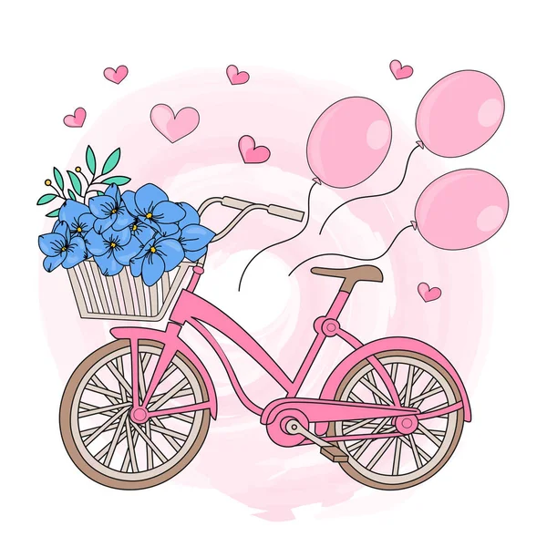 PARTY BICYCLE Valentines Day Vector Illustration Set for Print, Decorations and Design.